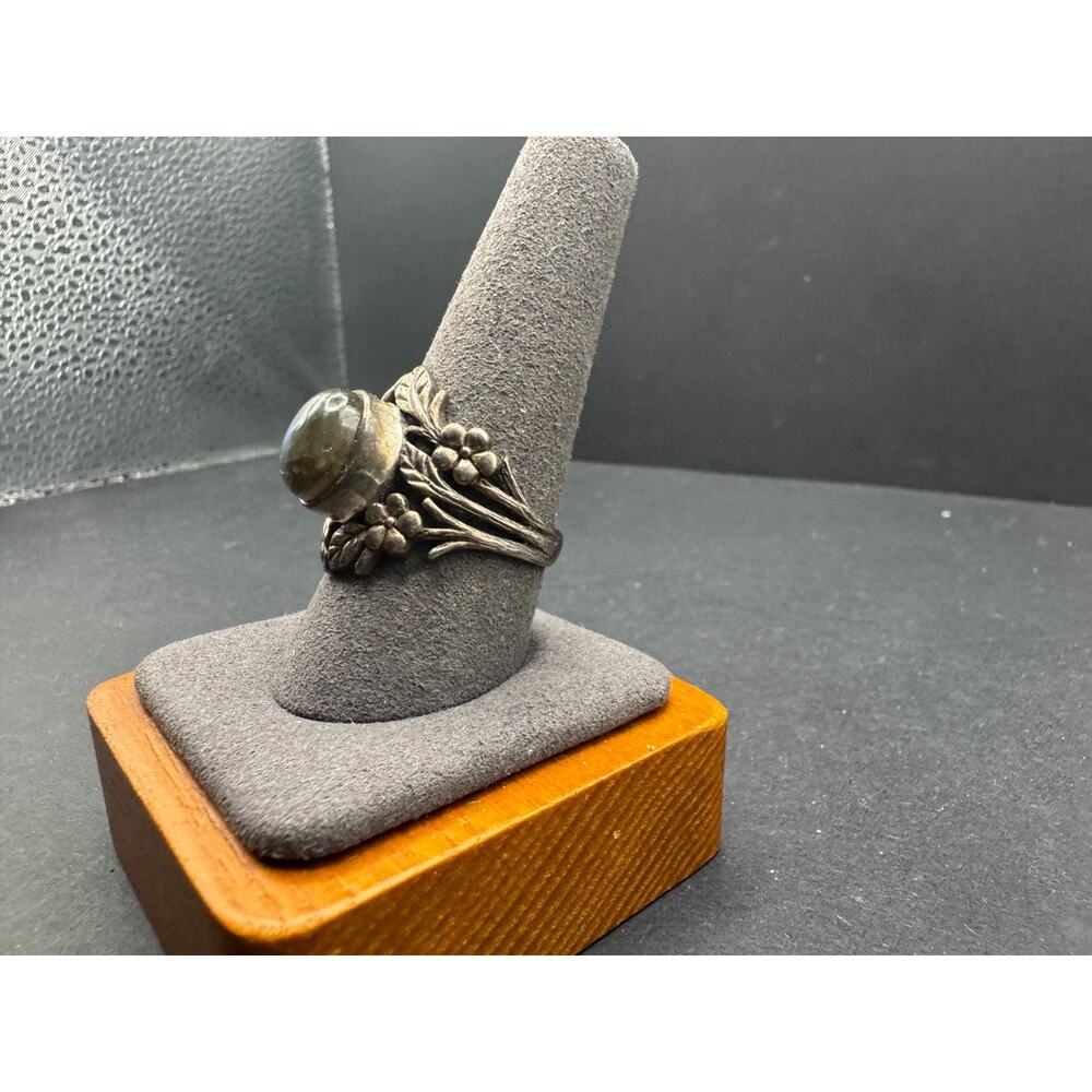 Vintage 925 Sterling Silver Labradorite Ring Art Nouveau Floral Leaf Band Sz 10 - Picture 4 of 9